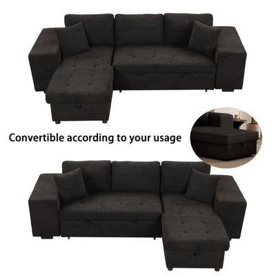 Modern L-Shaped Pull-Out Sectional Sofa Bed with Reversible Chaise, Storage and 2 Stools for Living Room Apartment