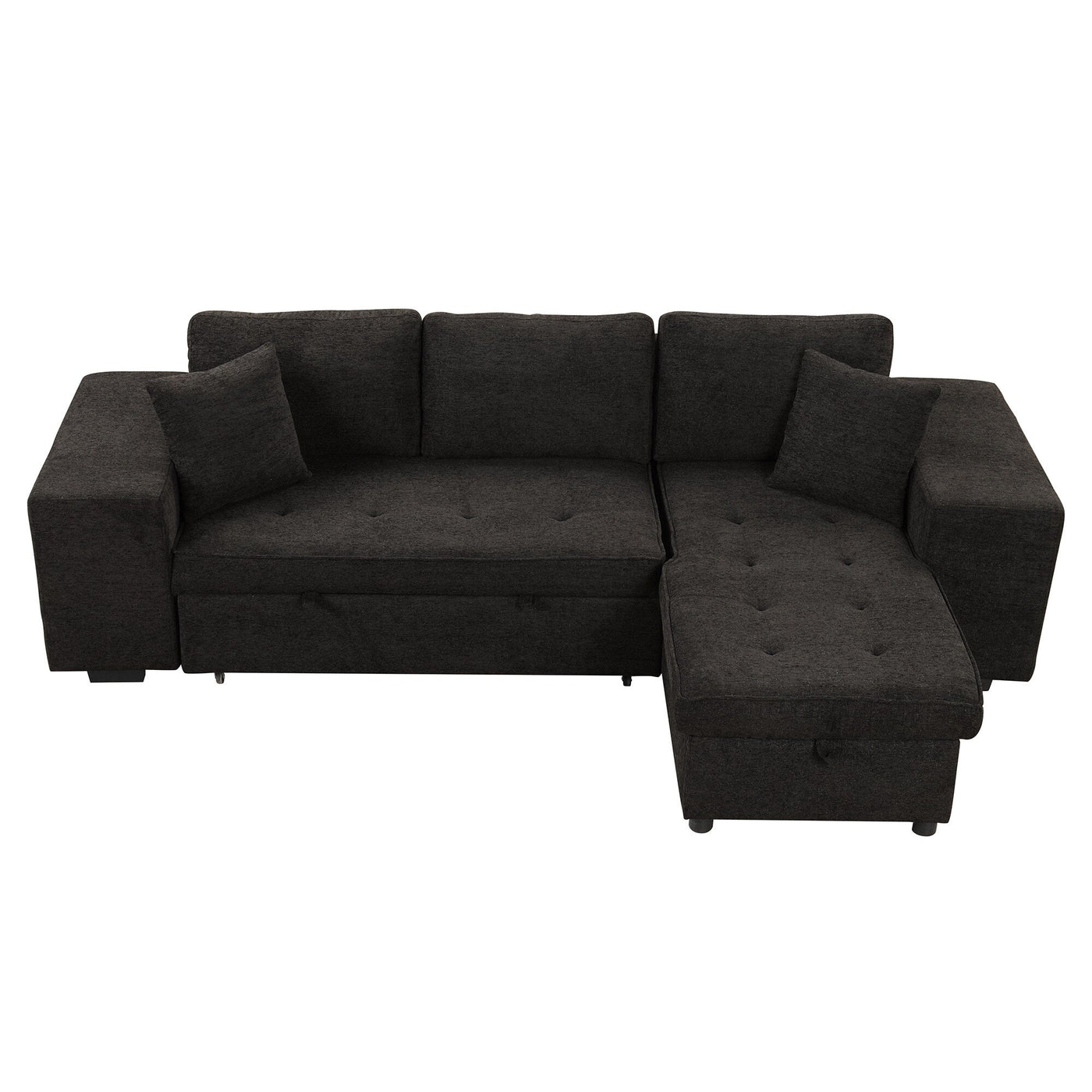 Modern L-Shaped Pull-Out Sectional Sofa Bed with Reversible Chaise, Storage and 2 Stools for Living Room Apartment