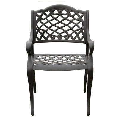 Modern Ornate Outdoor Mesh Aluminum 63-in Large Hexagon Patio Dining Set with Lazy Susan and Six Chairs - N/A