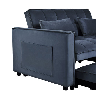 Modern Pull-Out Couch Bed, 3-in-1 Sleeper Sofa with Adjustable Backrest, Velvet Loveseat, Pillows & Side Pockets