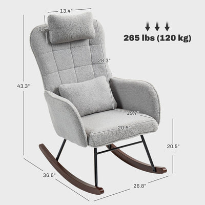 Modern Upholstered Rocking Nursery Glider Chair with High Backrest, Headrest and Lumbar Pillow for Living Room or Bedroom