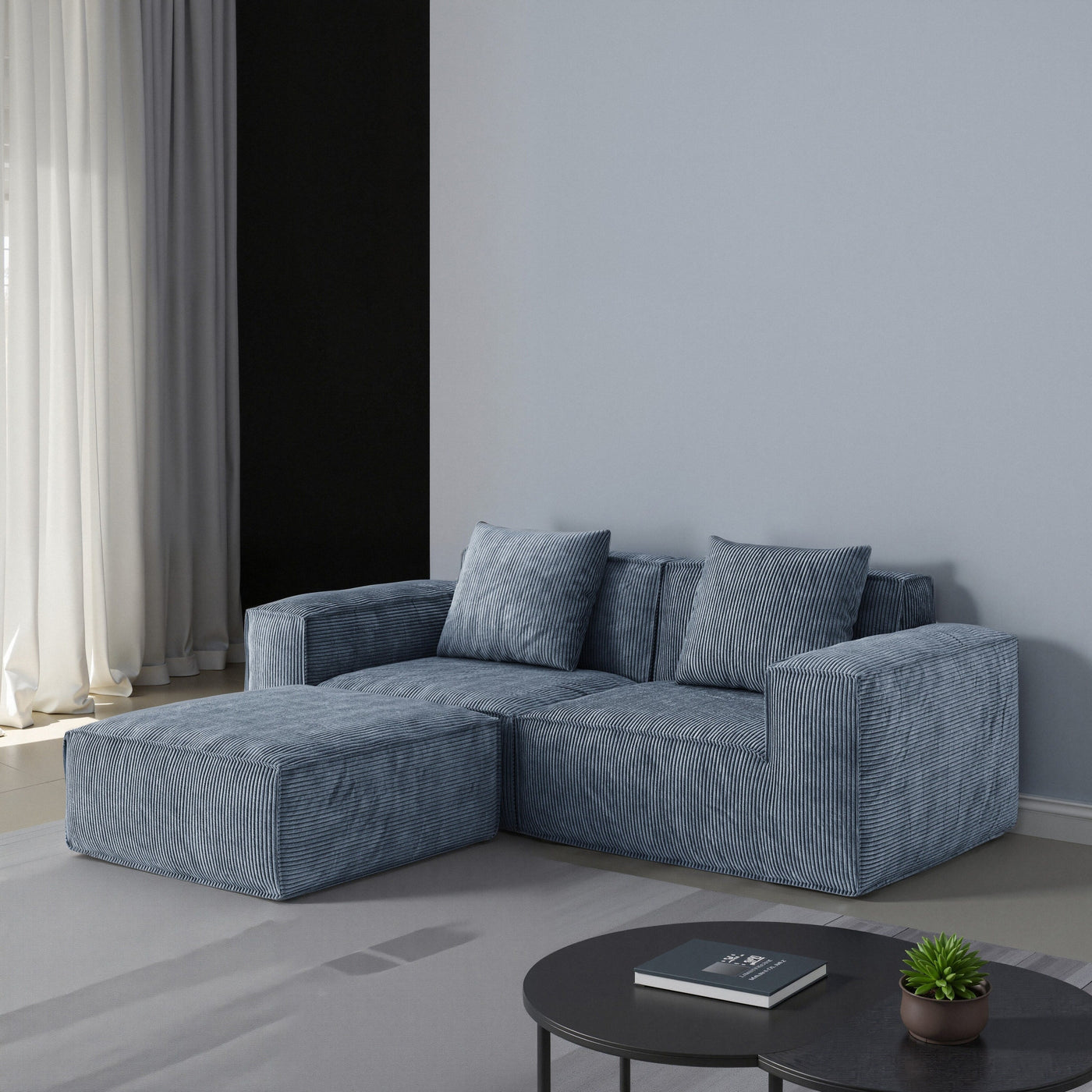 Modular Convertible Sofa Bed 2 Seater Gray Corduroy Velvet