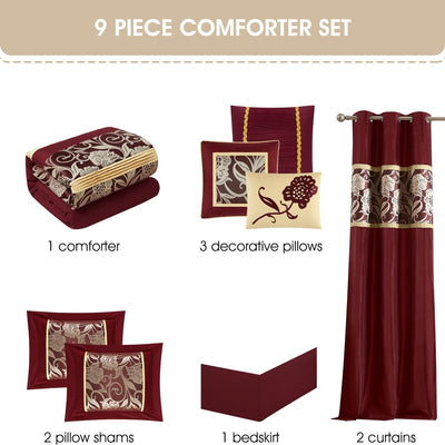 Nanshing Brie 9 Piece Floral Jacquard Comforter Set