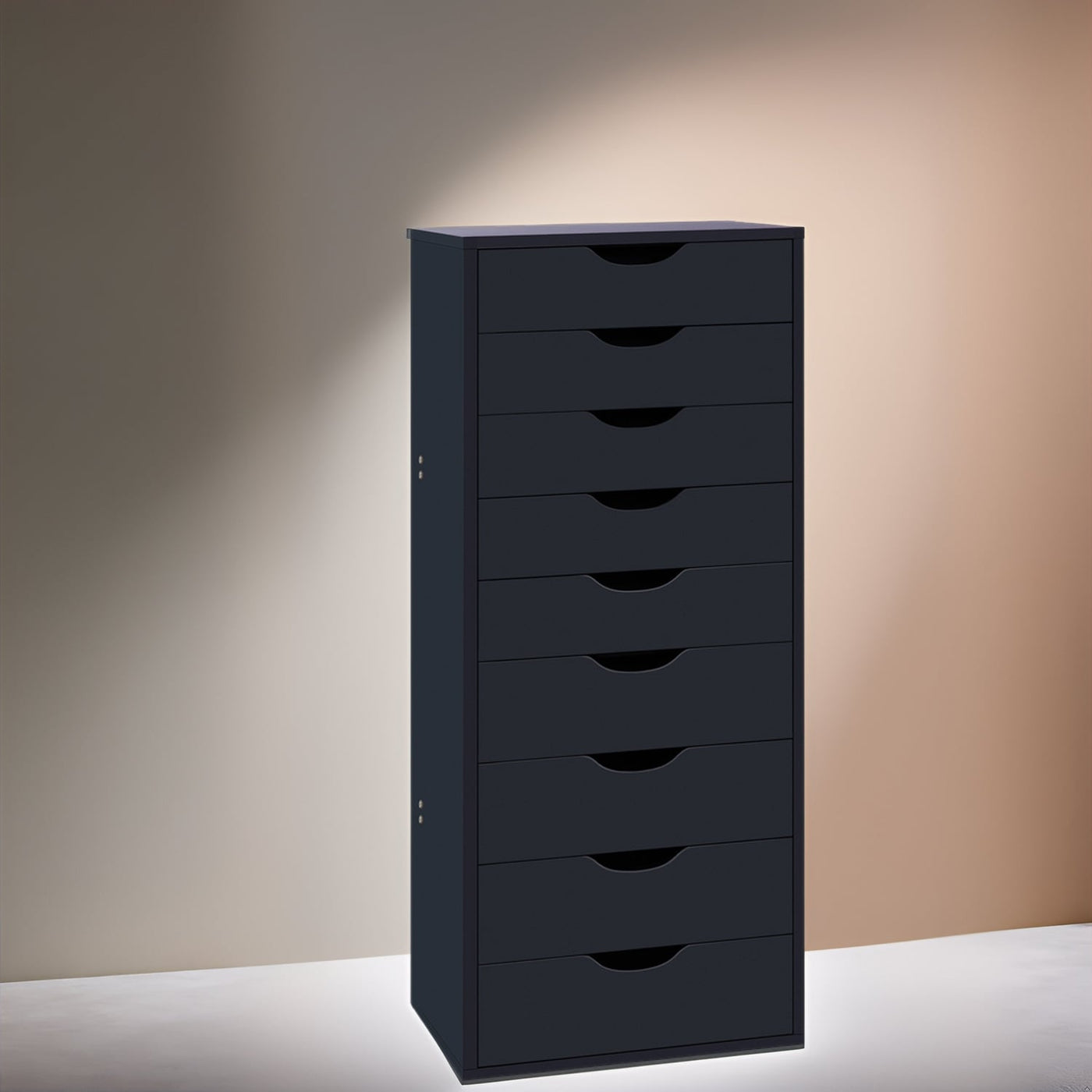 Narrow Wooden 9-Drawer Cabinet with Smooth-Glide Drawers and Top Storage Shelf