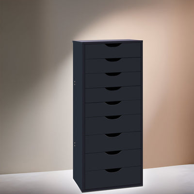 Narrow Wooden 9-Drawer Cabinet with Smooth-Glide Drawers and Top Storage Shelf