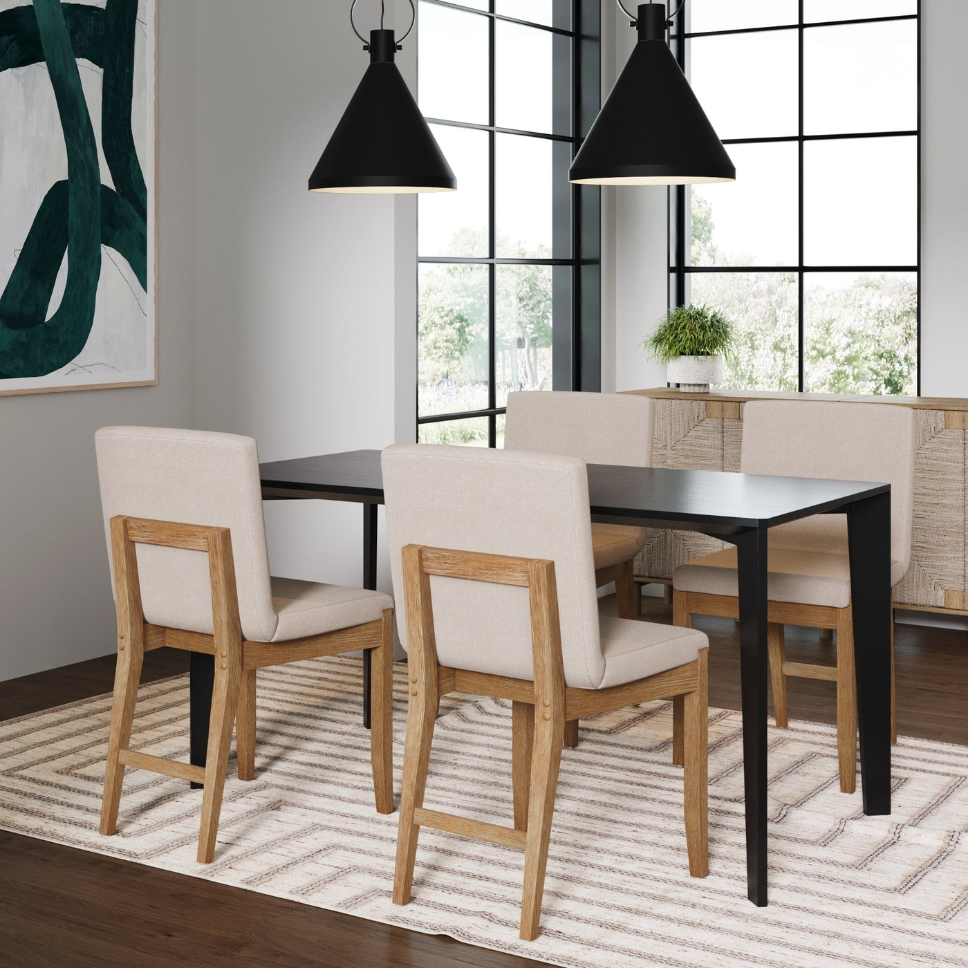 Gracie Modern Bar Stool, Boucle Upholstered Chair and Brushed Wooden Legs