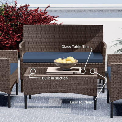 Nestl 4 Piece Wicker Patio Furniture Set - Outside Patio Conversation Set