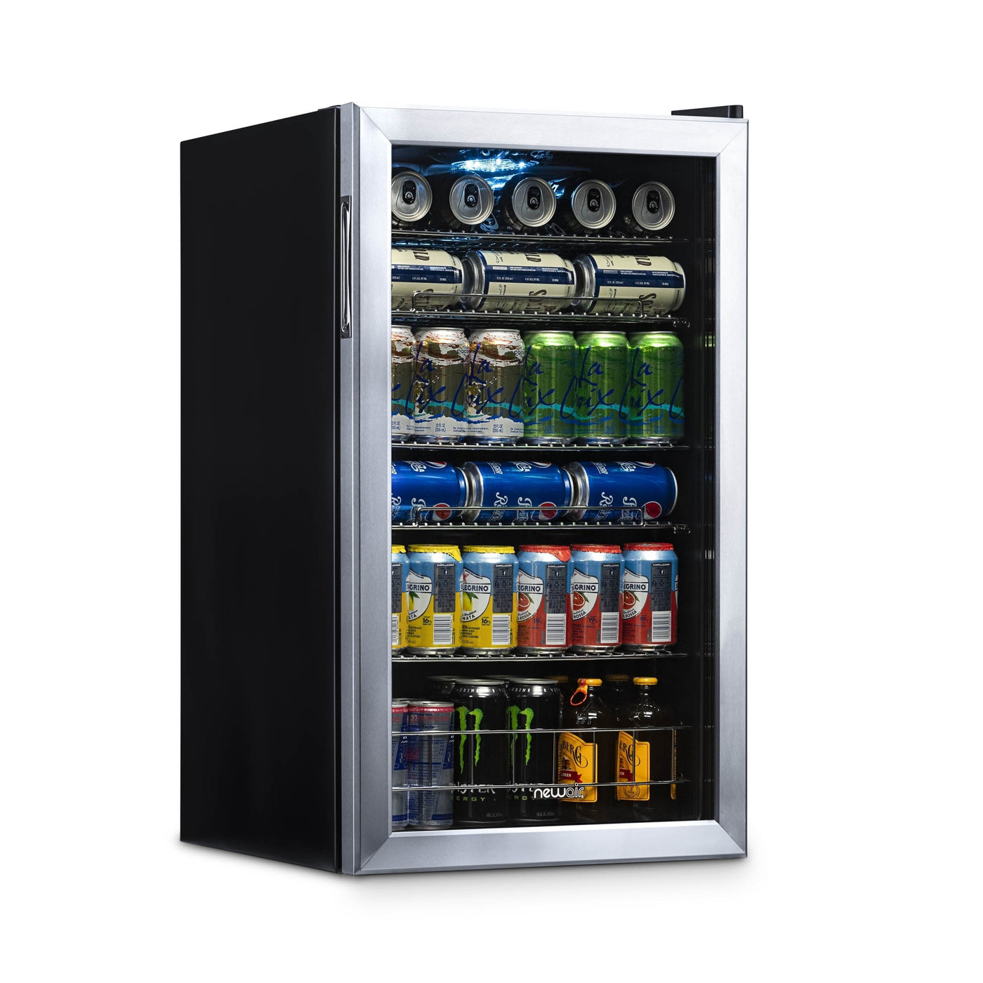 Newair 126-Can Capacity Beverage Refrigerator, Mini Fridge with Glass Door and Adjustable Shelves, Stainless Steel