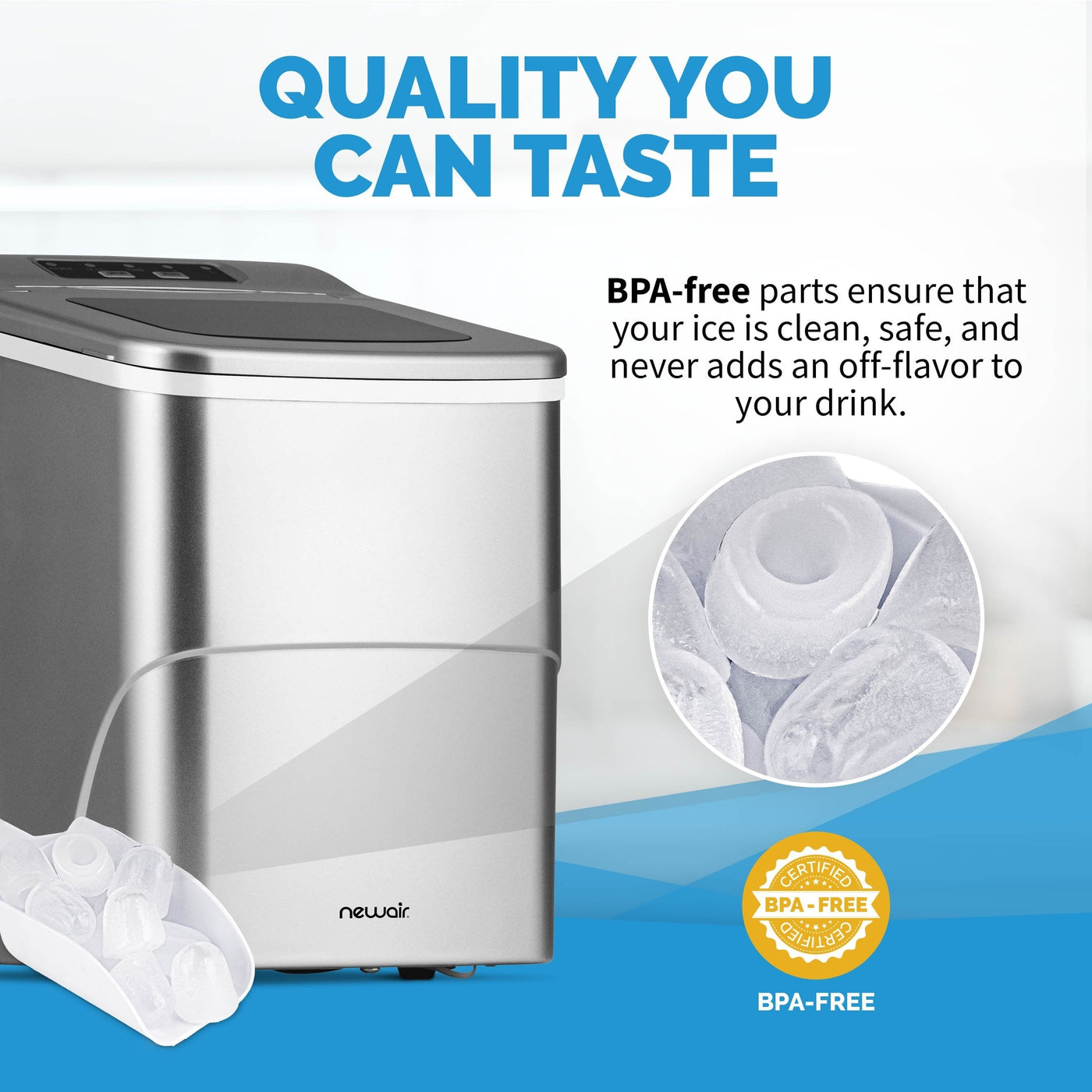 Newair 26 lbs. Countertop Ice Maker, Portable and Lightweight, Intuitive Control, Large or Small Ice Size, BPA Free Parts
