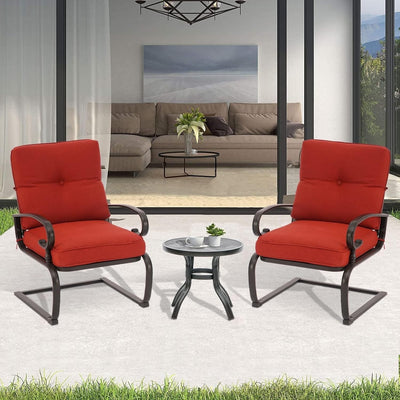 Nista 3 Piece Outdoor Patio C-Spring Bistro Set Dining Chairs with Cushions and Coffee Table by Havenside Home