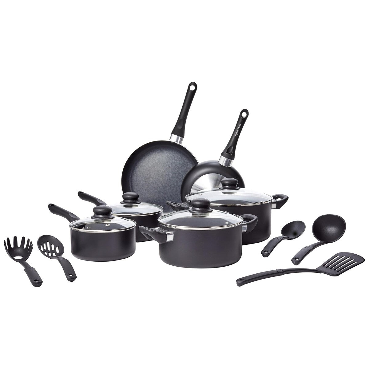 Non-Stick Cookware 15-Piece Set, Pots, Pans and Utensils, Black