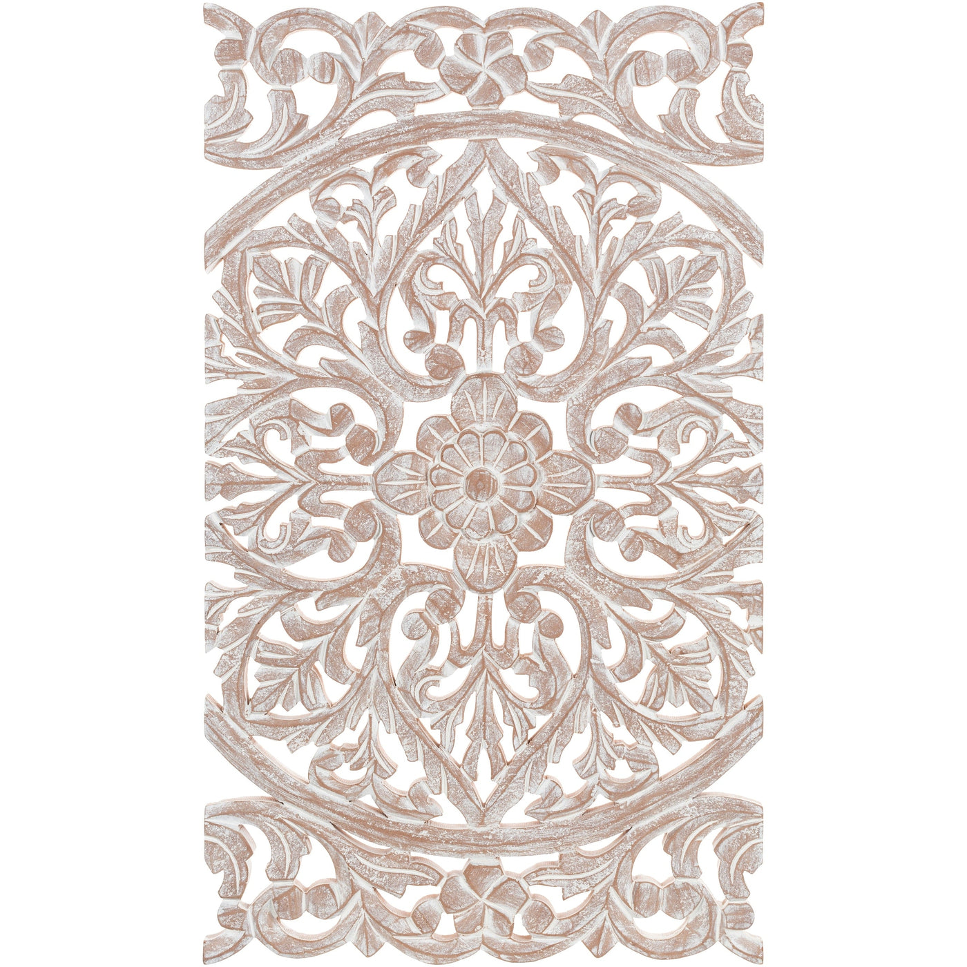 Norma Floral Hand Carved Natural Wooden 48x28-inch 3-Panel Wall Art