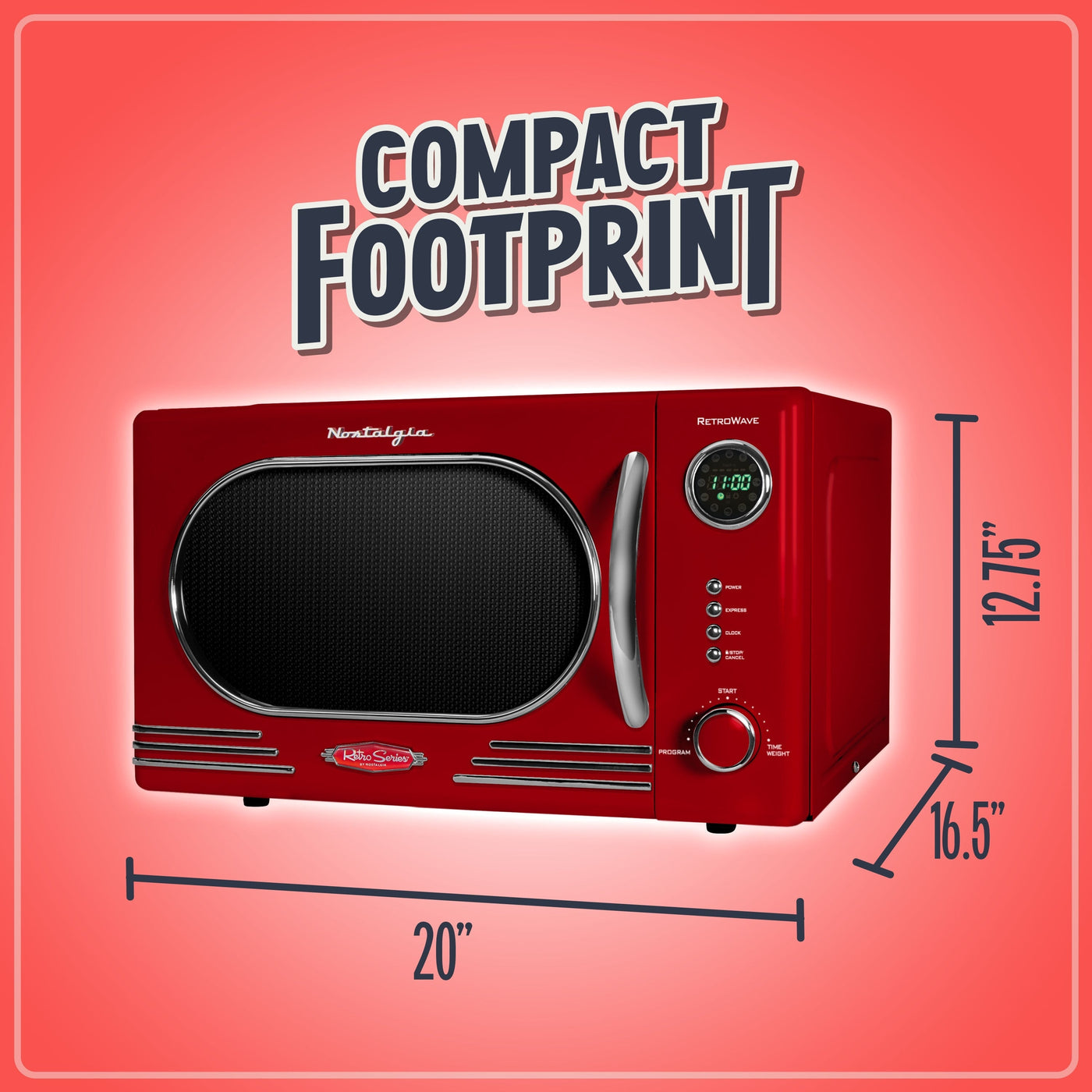 Nostalgia Retro Countertop Microwave 1.1 Cu Ft & 1000 Watt