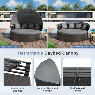 Nuon 4-Piece/5Piece Outdoor Patio Conversation Set Wicker Daybed Set with Canopy by Havenside Home