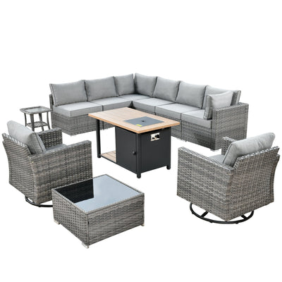 OVIOS Deep Seat Wicker 11-piece Sectional Set Swivel Chairs Fire Pit