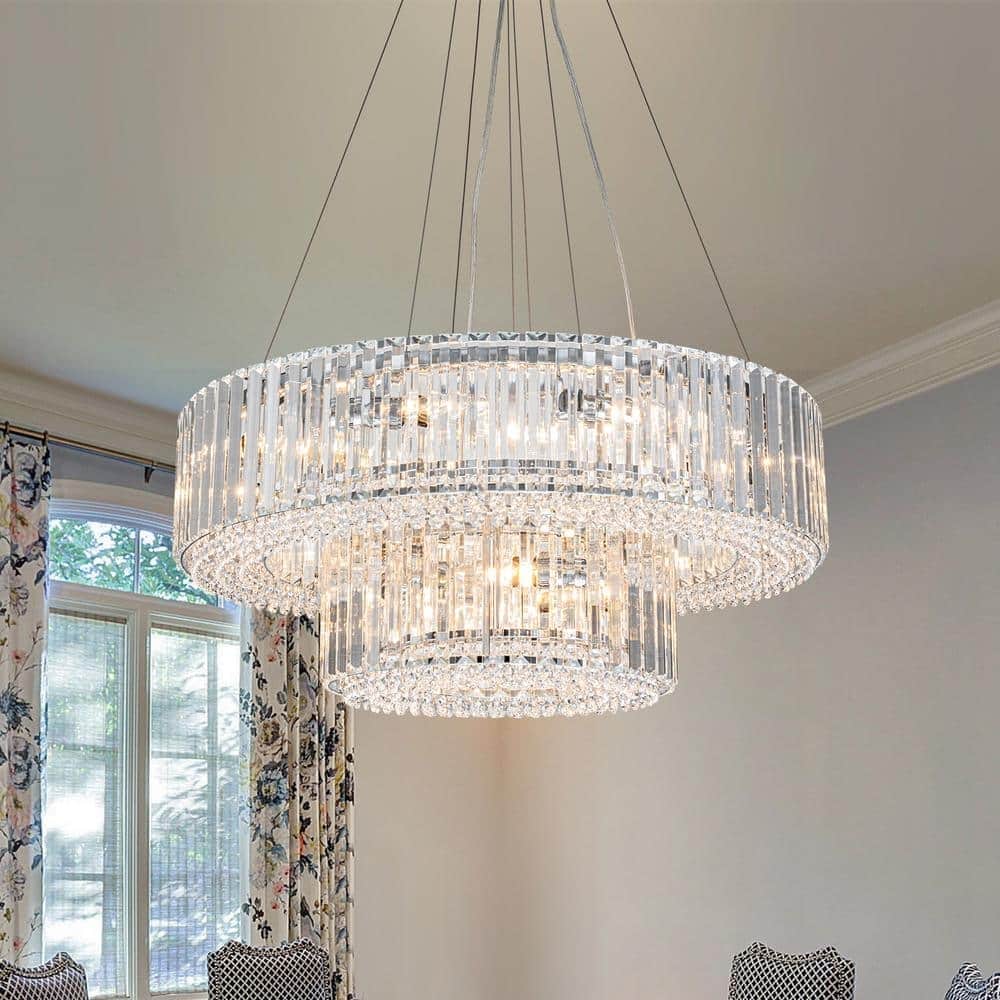 OYIPRO 6/8/12-Light Modern Round Crystal Chandelier Drum Shape Pendant Light for Kitchen Island