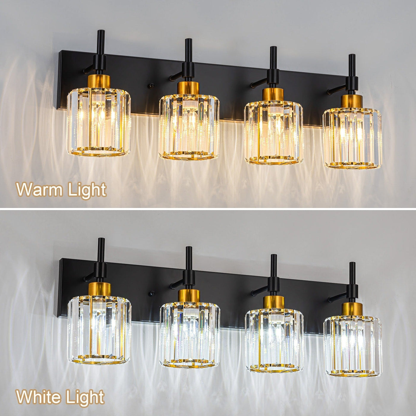 Modern Dimmable Crystal Bathroom Vanity Light Wall Sconces with Crystal Shades