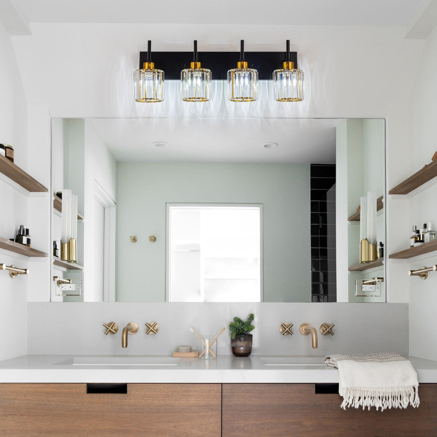 Modern Dimmable Crystal Bathroom Vanity Light Wall Sconces with Crystal Shades