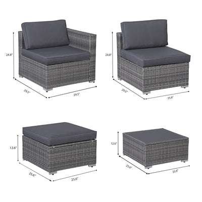 5-piece Outdoor Wicker Sectional Sofa Set with Cushions