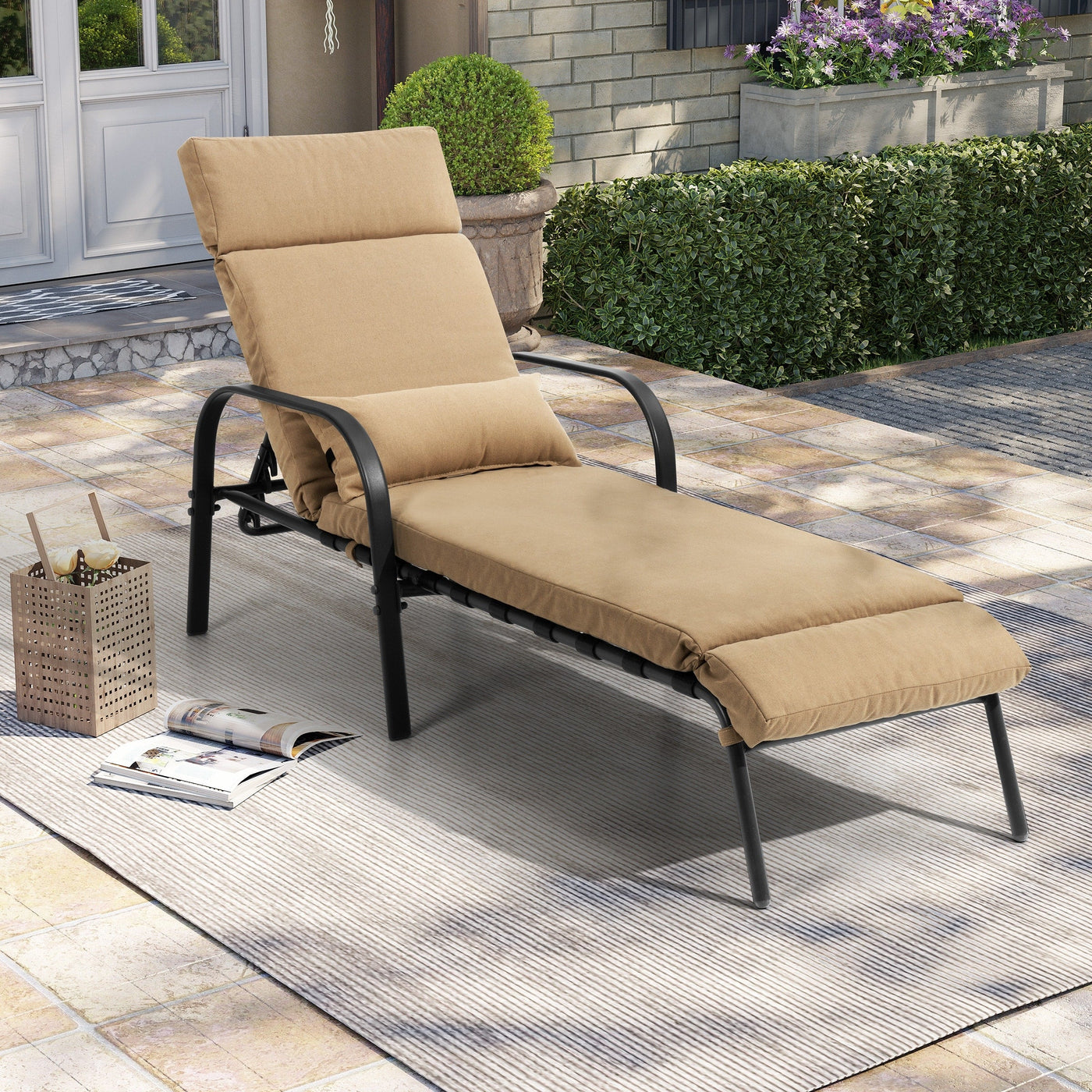 Outdoor Adjustable Patio Chaise Lounge Chair with Cushion Beach Poolside