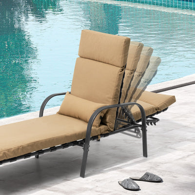 Outdoor Adjustable Patio Chaise Lounge Chair with Cushion Beach Poolside