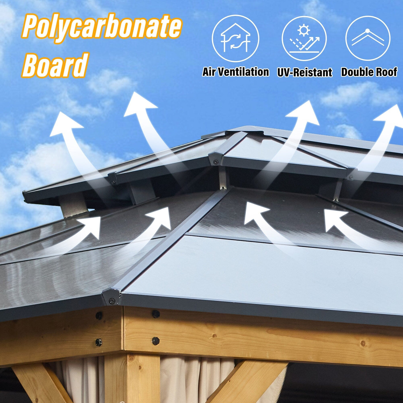 EROMMY Hardtop Gazebo,Outdoor Pergola with Double Roof & Netting & Curtains,Heavy Duty Canopy for Patio, Backyard, Pool party