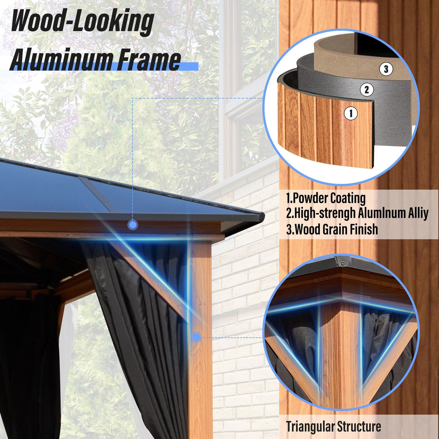 EROMMY Hardtop Gazebo,Outdoor Pergola with Double Roof & Netting & Curtains,Heavy Duty Canopy for Patio, Backyard, Pool party