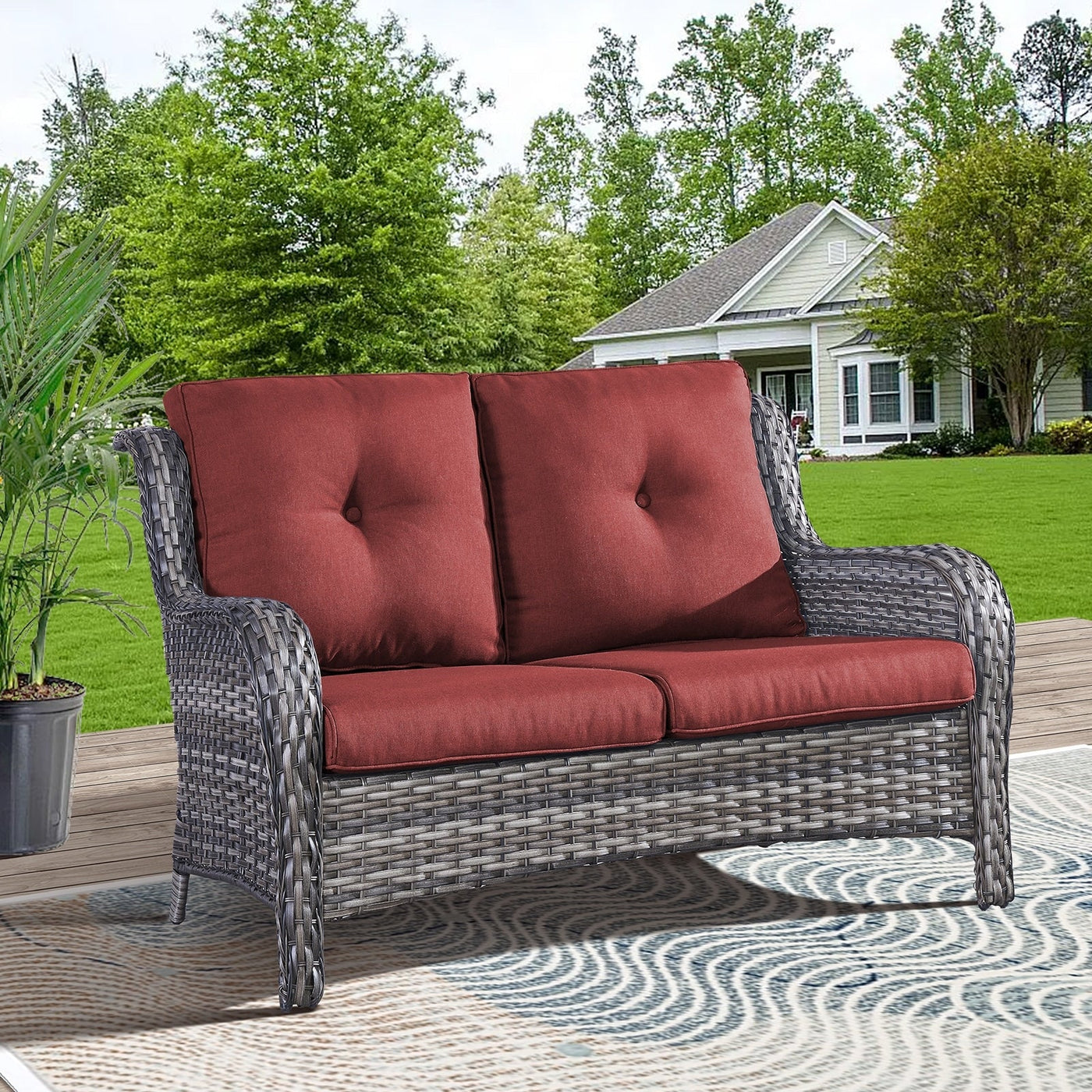 Gymojoy Outdoor Loveseat Wicker Sofa Set Rattan Sofa