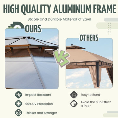 Hardtop Gazebo for Backyard – Permanent Pergola with Netting, Curtains & Double Roof, All-Weather Outdoor Shelter