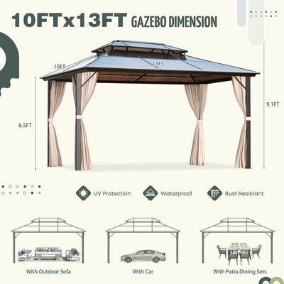Hardtop Gazebo for Backyard – Permanent Pergola with Netting, Curtains & Double Roof, All-Weather Outdoor Shelter