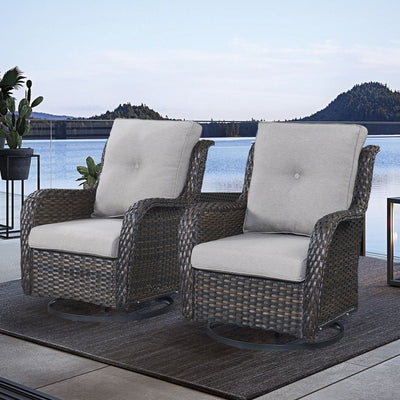 Gymojoy Outdoor Wicker Rocking Lounge Chairs with Swivel Base (Set of 2)
