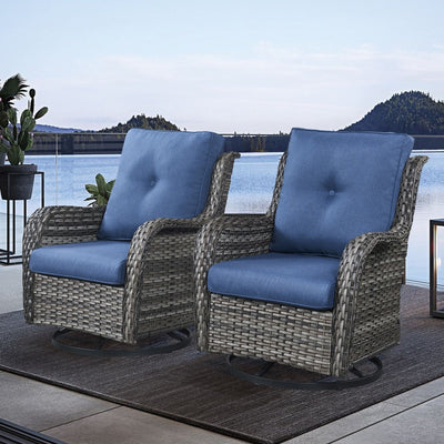 Gymojoy Outdoor Wicker Rocking Lounge Chairs with Swivel Base (Set of 2)
