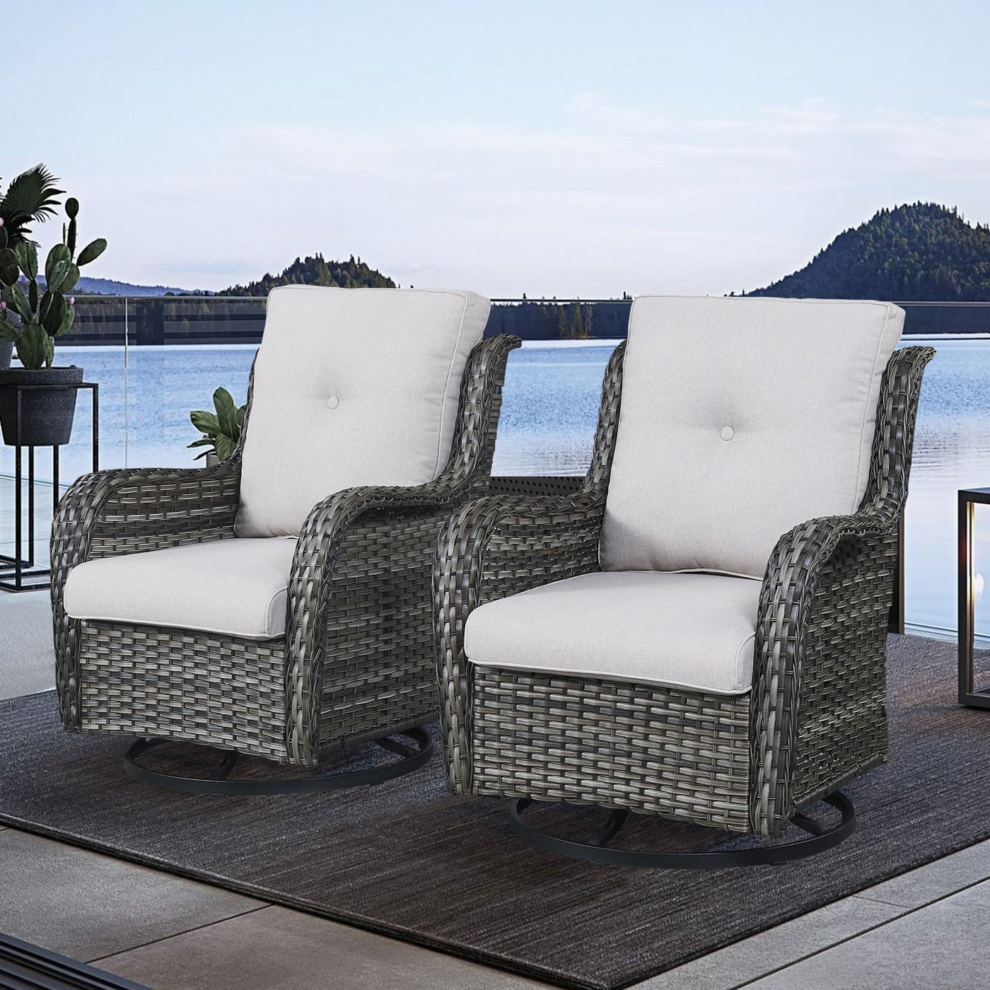 Gymojoy Outdoor Wicker Rocking Lounge Chairs with Swivel Base (Set of 2)