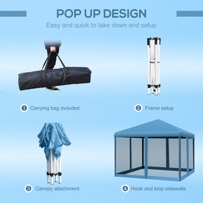 Outsunny 10' x 10' Heavy Duty Pop Up Canopy with Removable Mesh Sidewall Netting, Easy Setup Design, Outdoor Party Event