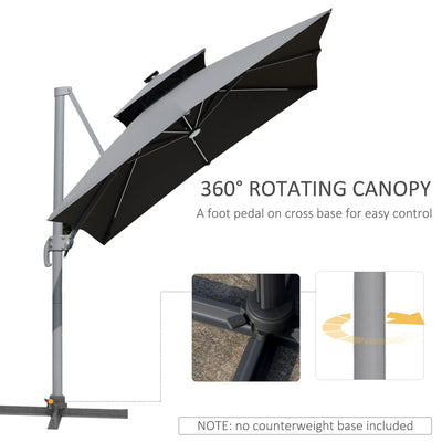 Outsunny 10ft Solar LED Patio Umbrella, Offset Hanging Umbrella with 360° Rotation, Cross Base, 8 Ribs, Tilt and Crank