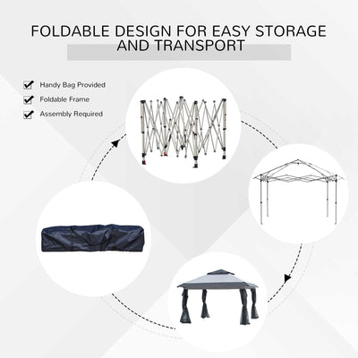 Outsunny 12' x 12' Pop Up Canopy Sun Shade Instant Tent Folding with Mesh Sidewall Netting, 3-Level Adjustable Height