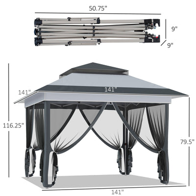 Outsunny 12' x 12' Pop Up Canopy Sun Shade Instant Tent Folding with Mesh Sidewall Netting, 3-Level Adjustable Height