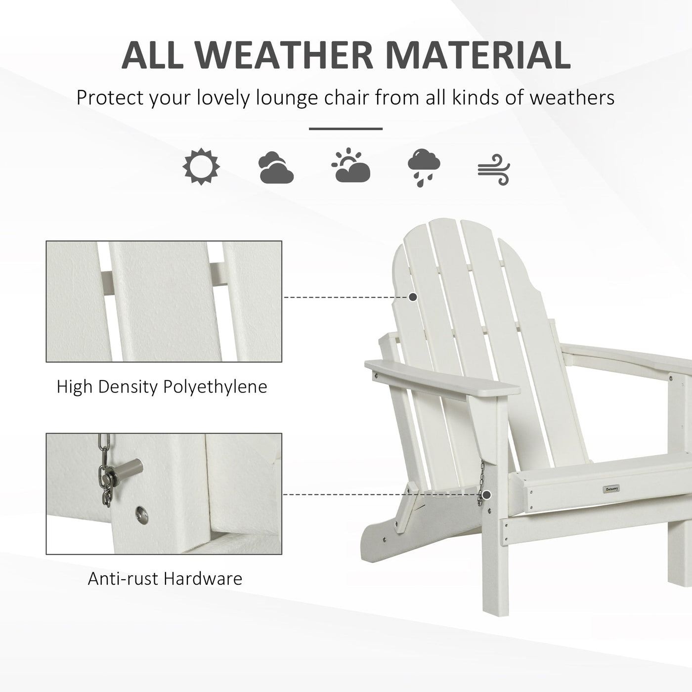 Outsunny Folding Adirondack Chair, HDPE Outdoor All Weather Plastic Lounge Beach Chairs for Patio Deck and Lawn Furniture