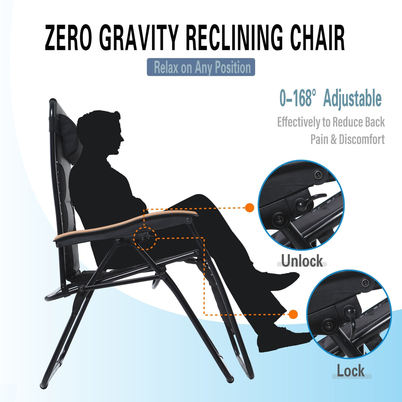 Oversize XL Padded Zero Gravity Lounge Chair Wider Armrest Adjustable Recliner with Cup Holder - N/A