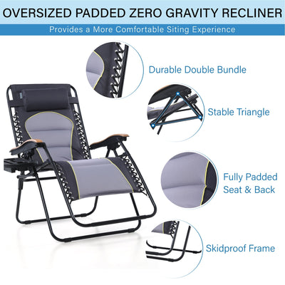 Oversize XL Padded Zero Gravity Lounge Chair Wider Armrest Adjustable Recliner with Cup Holder - N/A