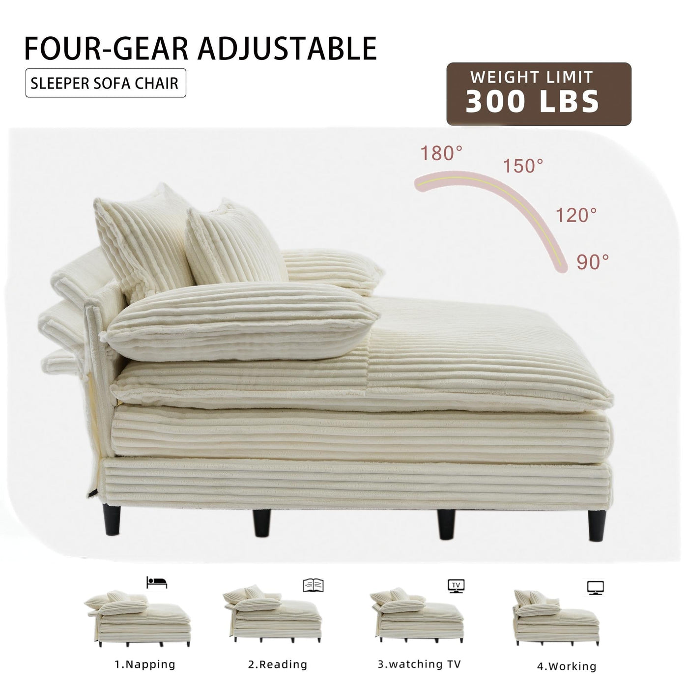 Oversized Chaise Lounge Fluffy Corduroy Sofa Bed Adjustable