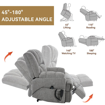 Oversized Chenille Power Lift Recliner Chair with Massage and Lumbar Heating, Infinite Position Reclining