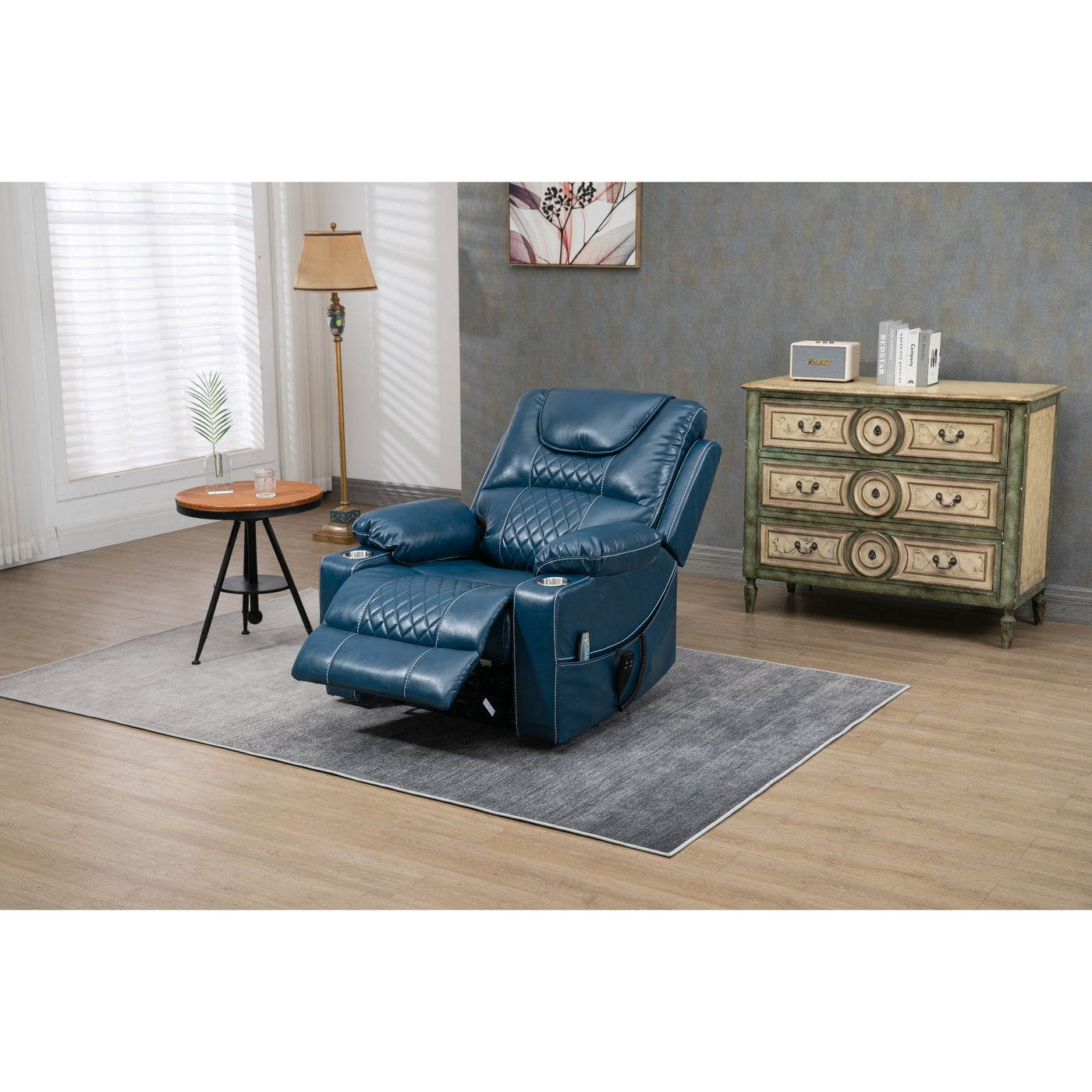 Oversized PU Leather Power Lift Recliner with Massage, Lumbar Heating, Cup Holder, 180° Flat Lay