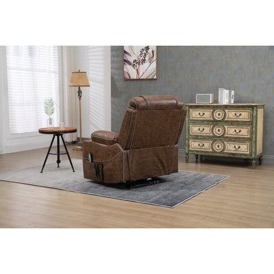 Oversized PU Leather Power Lift Recliner with Massage, Lumbar Heating, Cup Holder, 180° Flat Lay