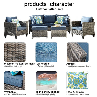 OVIOS 5-piece Patio Furniture Wicker Outdoor High-back Seating Set