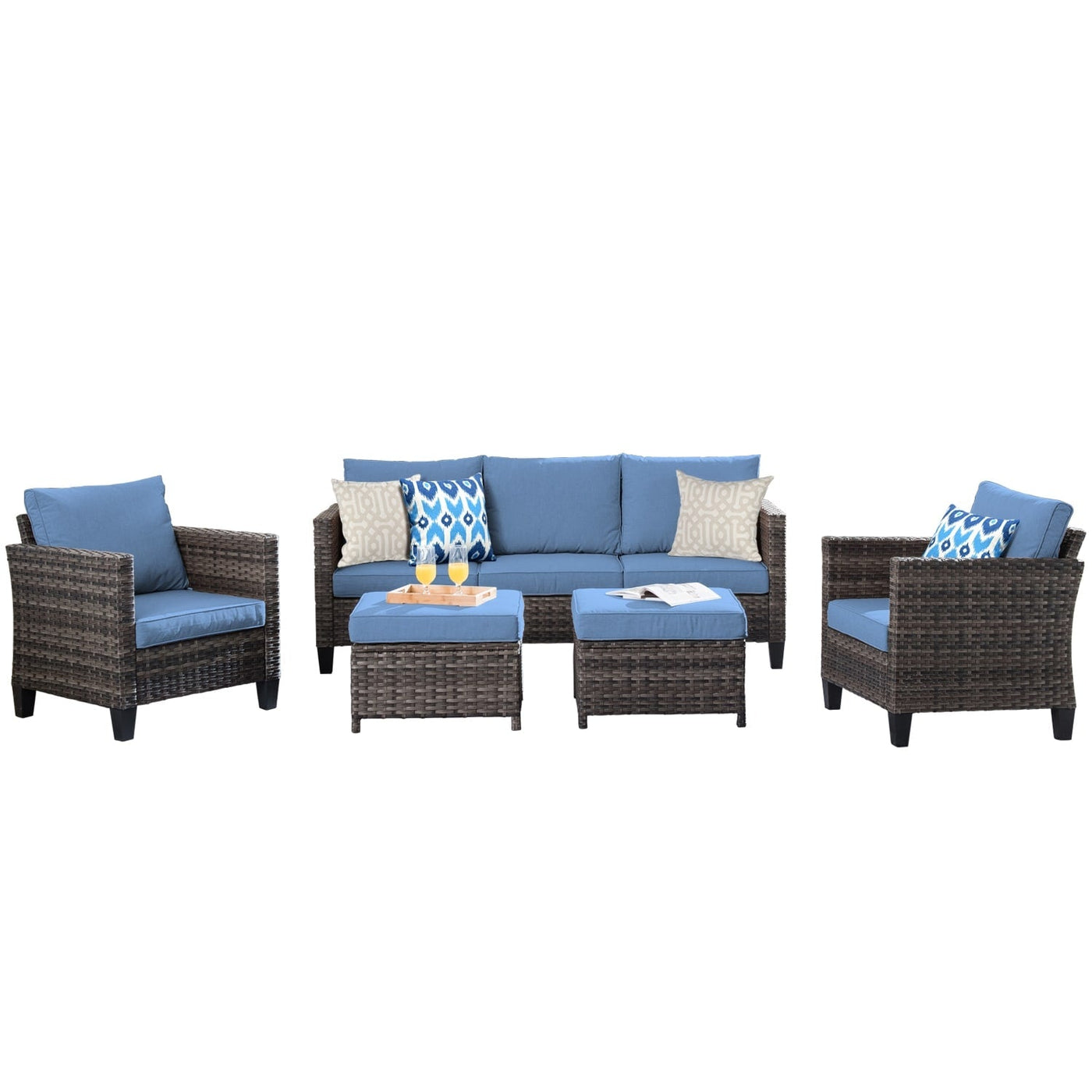 OVIOS 5-piece Patio Furniture Wicker Outdoor High-back Seating Set