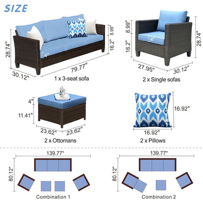 OVIOS 5-piece Patio Furniture Wicker Outdoor High-back Seating Set