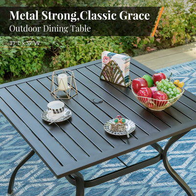 MAISON ARTS 6-Piece Patio Dining Set with 10ft 3 Tier Auto-tilt Umbrella: 4 Metal Outdoor Chairs 1 Metal Square Dining Table