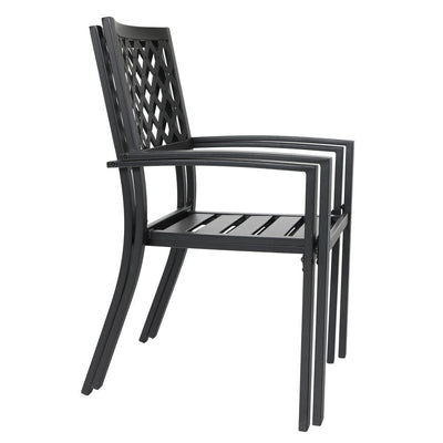 MAISON ARTS 6-Piece Patio Dining Set with 10ft 3 Tier Auto-tilt Umbrella: 4 Metal Outdoor Chairs 1 Metal Square Dining Table