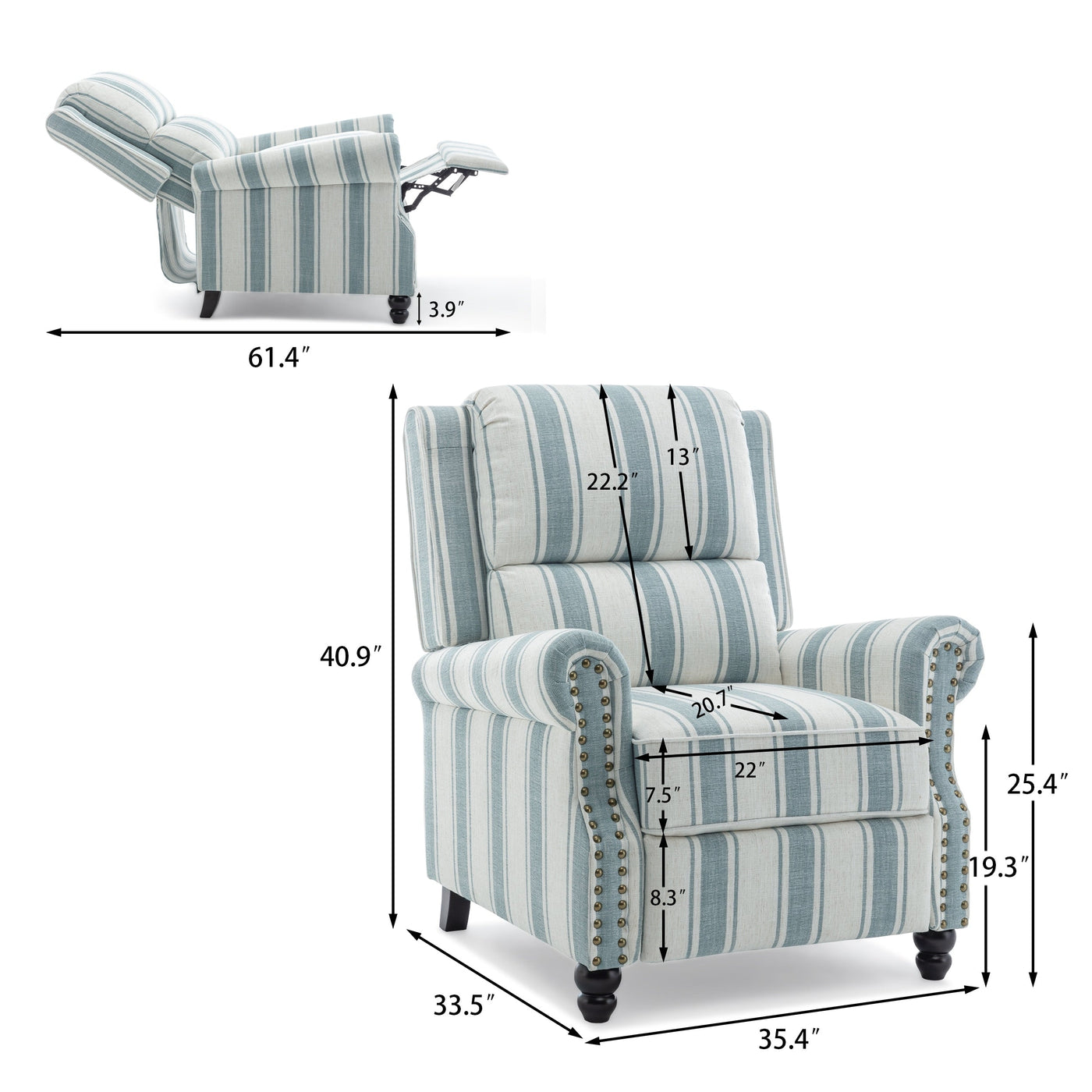 Manual Pushback Recliner Chairs with Nailhead Trim